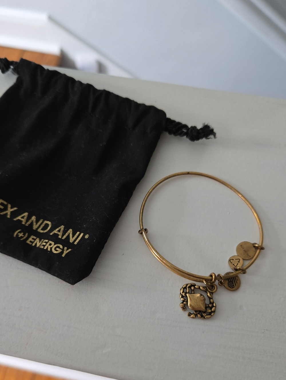 Alex and Ani Gold Floral Square Charm Bangle Bracelet - Crab